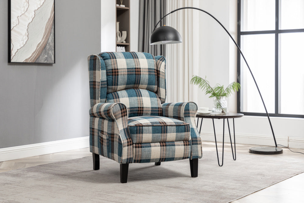 Vintage Armchair Sofa Comfortable Upholstered leisure chair / Recliner Chair for Living Room(Blue Check)