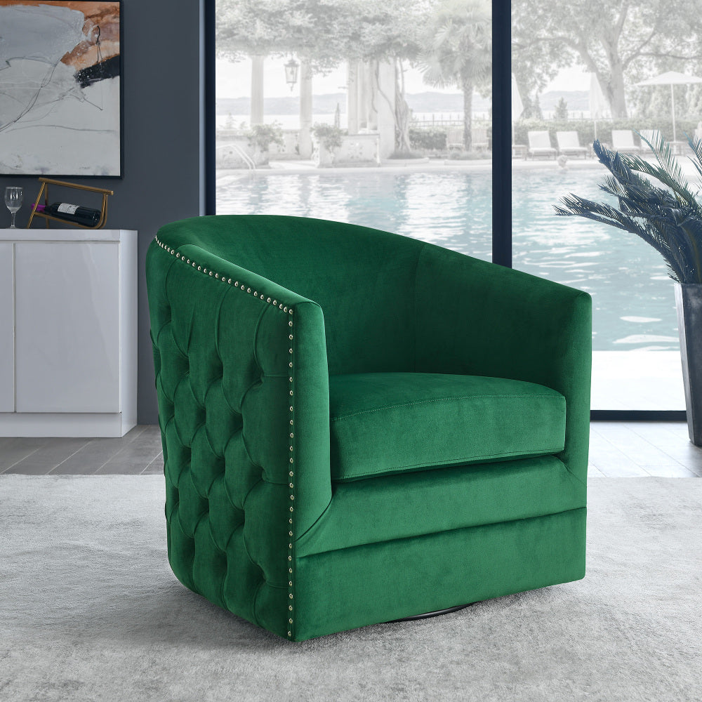 COCO 31.5&quot;W Velvet Swivel Accent Chair-Green