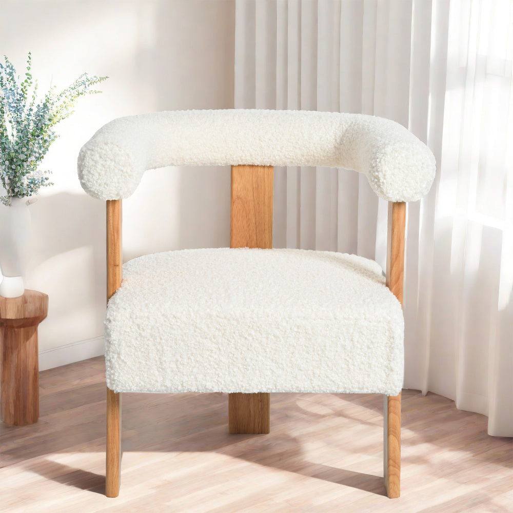 Mid-Century Modern Barrel Accent Chair, Upholstered Kitchen &amp; Dining Room Chairs with Arms, Teddy Velvet Boucle Accent Chairs Side Chairs for Kitchen Living Room Bedroom, White