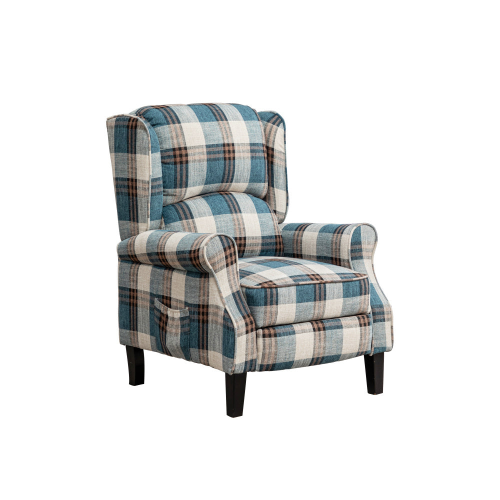 Vintage Armchair Sofa Comfortable Upholstered leisure chair / Recliner Chair for Living Room(Blue Check)